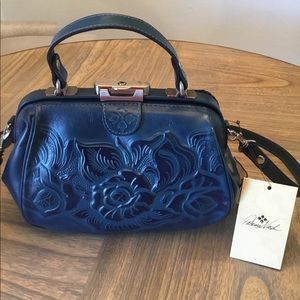 Patricia Nash Indigo Blue medium tooled handbag